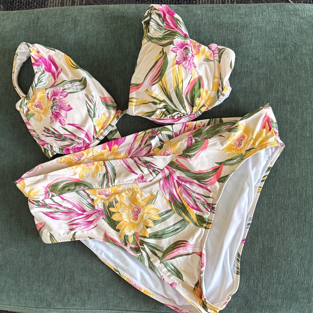 Floral Bikini Set - Pink and Yellow